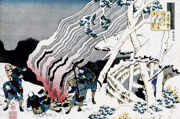 Рис. 2. На знаменитой акварели К. Хокусая «Охотники на снегу» ясно видно изменение ветра с высотой. Изображение: «Квант»
