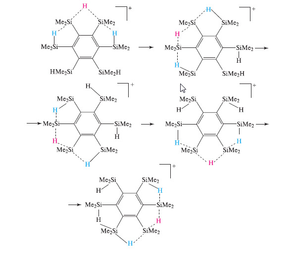 Рис. 15. Перемещение по кругу фрагмента Н---Si---H---S---Н. Изображение: «Химия и жизнь»