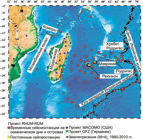 Существующие и планируемые станции по проекту RHUM-RUM (с сайта проекта www.rhum-rum.net)