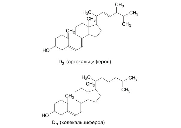 Рис 1. Формулы витаминов D2 и D3