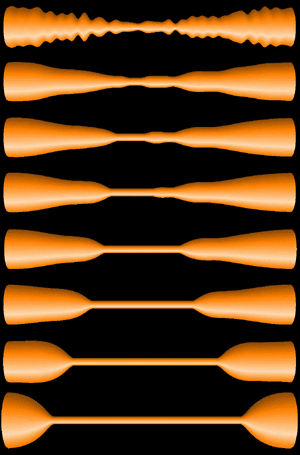 Процесс образования перетяжки в нанопроволоке.