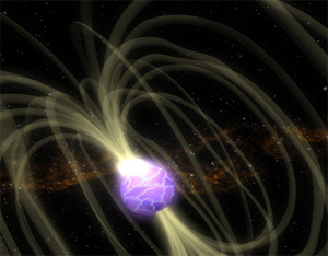 Так художник представляет себе трещины на поверхности нейтронной звезды SGR 1806-20 (изображение с сайта www.astronomy.com)