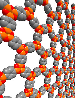 Кристаллический слой ковалентного органического каркаса COF-5 (рис. Адриана Котэ с сайта www.umich.edu)