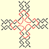 Структура плитки в ДНК-решетке (рис. из статьи Sung Ha Park et al., Electronic nanostructures templated on self-assembled DNA scaffolds Nanotechnology, 15, 2004, S526)