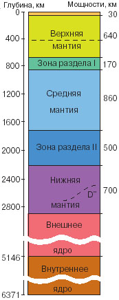 Современное представление о строении Земли и местоположение слоя D. Рис. из статьи Д.Ю. и Ю.М. Пущаровских