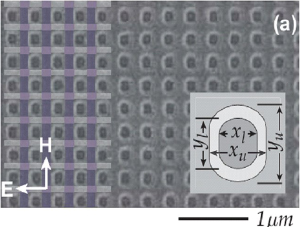 Сетчатый метаматериал, сконструированный группой Владимира Шалаева из Университета Пердью. Отверстия диаметром порядка 120 нм расположены на расстоянии 300 нм друг от друга. (Фото с сайта physicsweb.org)