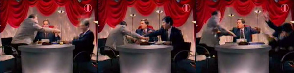 Политические разногласия в обществе, возможно, являются прямым следствием генетического полиморфизма человеческих популяций. (Знаменитые кадры: Владимир Жириновский и Борис Немцов обливают друг друга апельсиновым соком в прямом эфире. Ток-шоу Александра Любимова «Один на один» на ОРТ, 18 июня 1995 года)