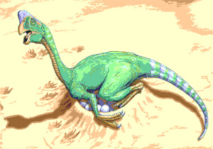 Самец овираптора высиживает яйца. Реконструкция с сайта www.britannica.com