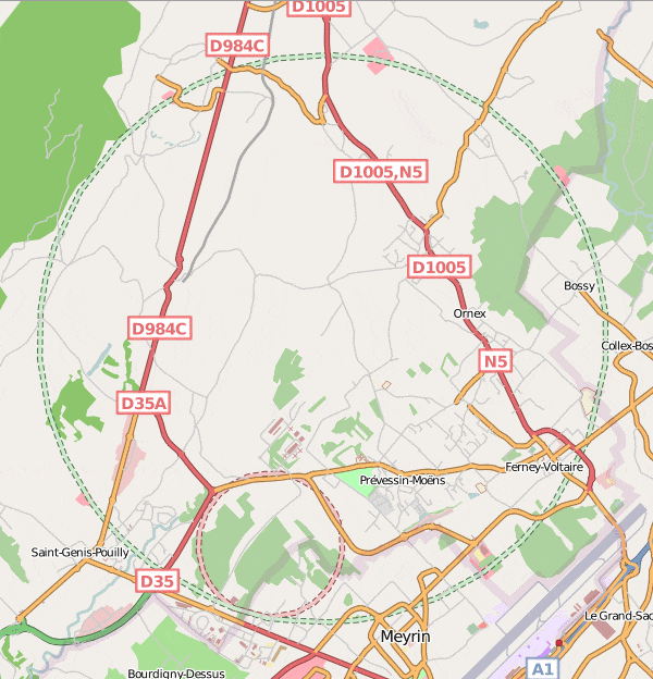 Карта расположения Большого адронного коллайдера. Построенный в Альпах в окрестностях Женевы, частично в Швейцарии, а частично во Франции, этот огромный аппарат представляет собой крупнейший из когда-либо построенных ускорителей заряженных частиц и самую большую из существующих в мире экспериментальных установок. С его помощью физики надеются найти ответ на ряд фундаментальных вопросов, касающихся устройства и происхождения Вселенной. Фото с сайта en.wikipedia.org