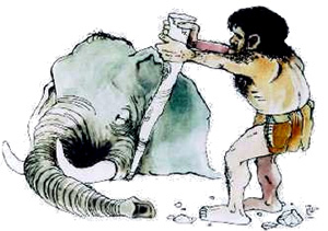 Так предки человека, жившие 700-800 тысяч лет назад в долине Мертвого моря, с помощью деревянных кольев и каменных орудий разделывали слоновьи головы. Эта технология использовалась еще нашими африканскими предками, которые отправились осваивать азиатские территории. Рис. с сайта archaeology.huji.ac.il