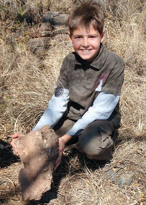 Первую кость нового вида гоминид — правую ключицу мальчика 12–13 лет — нашел 15 августа 2008 года девятилетний Мэттью (на фото), сын палеоантрополога Ли Бергера. Отец сначала включил Мэттью в список соавторов, но рецензенты журнала Science не одобрили эту идею. Фото из популярного синопсиса к обсуждаемой статье в Science