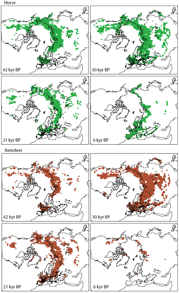 То же самое для лошади и северного оленя, для которых имеются надежные данные для более продолжительного периода