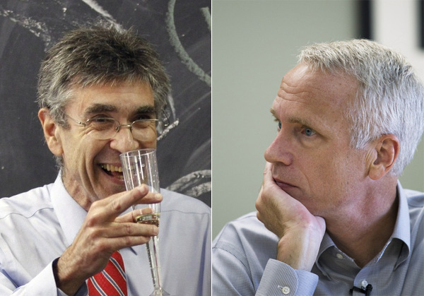 Лауреаты Нобелевской премии по химии 2012 года Роберт Лефковиц (Robert Joseph Lefkowitz) и Брайан Кобилка (Brian Kobilka)