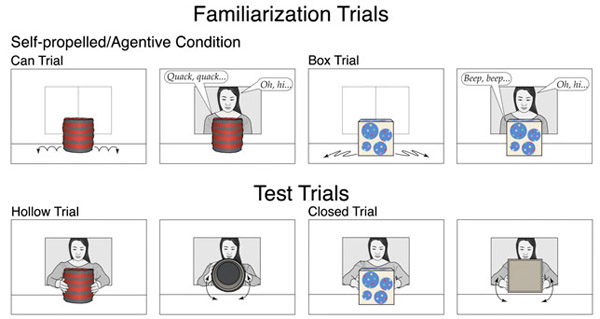 Схема одного из экспериментов для двух объектов: один сделан из банки, другой из коробки