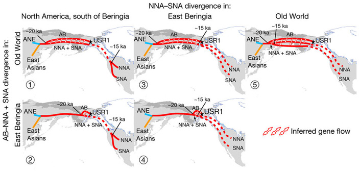 Рис. 4. Пять возможных вариантов географической локализации двух ключевых событий
