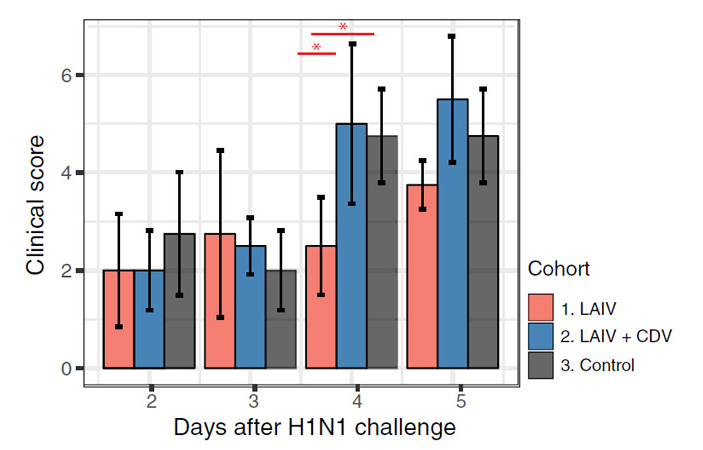Рис. 7. Динамика состояния хорьков после заражения вирусом гриппа