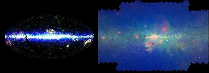 Рис. 2. Центр Млечного Пути на сгимках телескопов IRAS и «Спитцер»