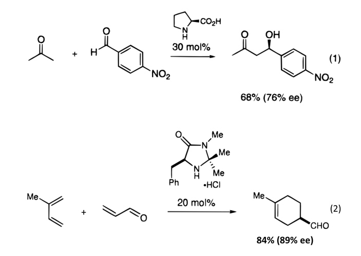 Рис. 3. Примеры реакций из «нобелевских» статей Листа и Макмиллана