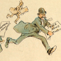 Судя по этому фрагменту карикатуры Фредерика Оппера 1894 года из американского сатирического журнала Puck, проблема недостоверных новостей существовала задолго до появления интернета