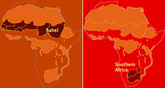 Регионы Сахель (слева) и Южная Африка (справа). Изображение с сайта www.pbs.org