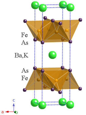 Кристаллическая решетка BaFe2As2. Изображение с сайта www.natureasia.com
