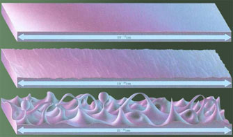В теории квантовой гравитации привычное нам гладкое и непрерывное пространство на сверхмалых масштабах оказывается структурой с очень сложной геометрией (изображение с сайта www.aei.mpg.de)