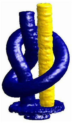 Титановый стержень и завязанная узлом свинцовая проволока: снимок получен в нейтронных лучах с помощью нейтронного интерферометра (изображение с сайта focus.aps.org)