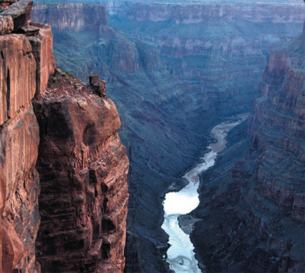 Слои осадочных пород, накопившихся за миллиард с лишним лет, прорезанные — за миллионы лет — рекой Колорадо. Скорость накопления осадочных пород известна, и нельзя представить себе, что несколько тысяч лет назад она была в сотни тысяч раз выше, и нам остается либо предположить, будто Бог специально создал древние отложения, чтобы ввести людей в заблуждение, либо признать, что нашей Земле и правда много миллионов лет. Ископаемые остатки древних организмов в нижних слоях отличаются от таковых в верхних слоях, причем древние слои в разных частях планеты содержат остатки сходных флор и фаун, отражающих соответствующие ступени эволюции живой природы. Иллюстрация из обсуждаемой книги