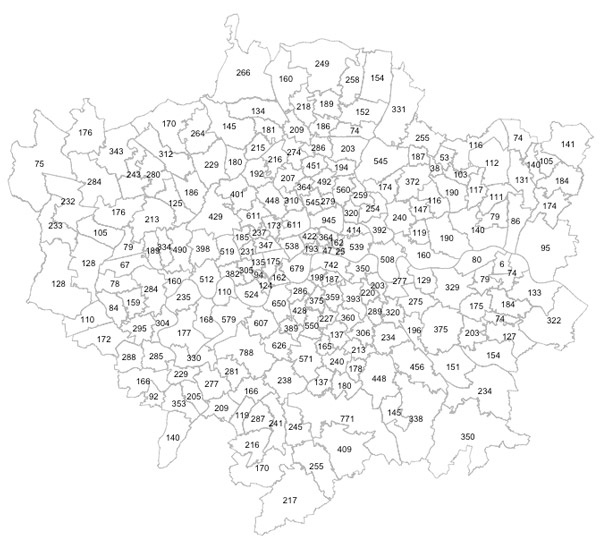 <b>Рис. 1.</b> Микрорайоны Лондона, исследованные в работе