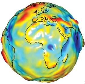 Аномалии гравитационного поля Земли согласно данным спутников GRACE. Рис. из статьи T.Murray. Greenland\&\#39\;s ice on the scales (Nature. 2006. V.443. P.277-278)