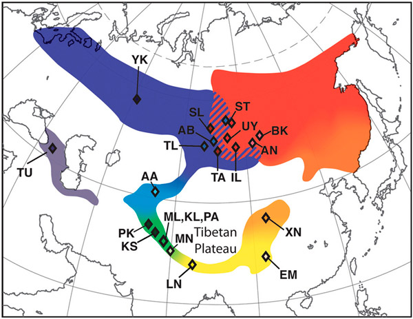 Рис. 2. Ареал зеленой пеночки Phylloscopus trochiloides
