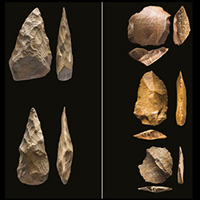 Рис. 1. Типичные каменные орудия из пяти последовательных палеолитических комплексов, найденных в пустыне Нефуд