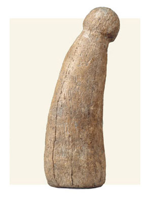 Фаллическая фигурка из рога бизона, найденная на юго-западе Франции. Ее длина — 25 см, возраст — 36 000 лет. Изображение из статьи Paul Mellars. Origins of the female image // Nature. 2009. V. 459. P. 176–177