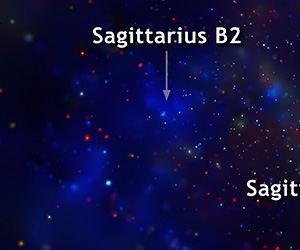 Рис. 4. Рентгеновское изображение молекулярного облака Стрелец В2. Более подробно окрестности центра Галактики и Стрельца В2 в рентгеновском диапазоне показаны здесь (Стрелец В2 находится слева от центра. Расстояние от Солнца до Стрельца В2 составляет около 8 килопарсек). Фото с сайта телескопа «Чандра» (chandra.harvard.edu)