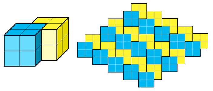 Рис. 2. Из двух «минус-кубиков» можно составить призму